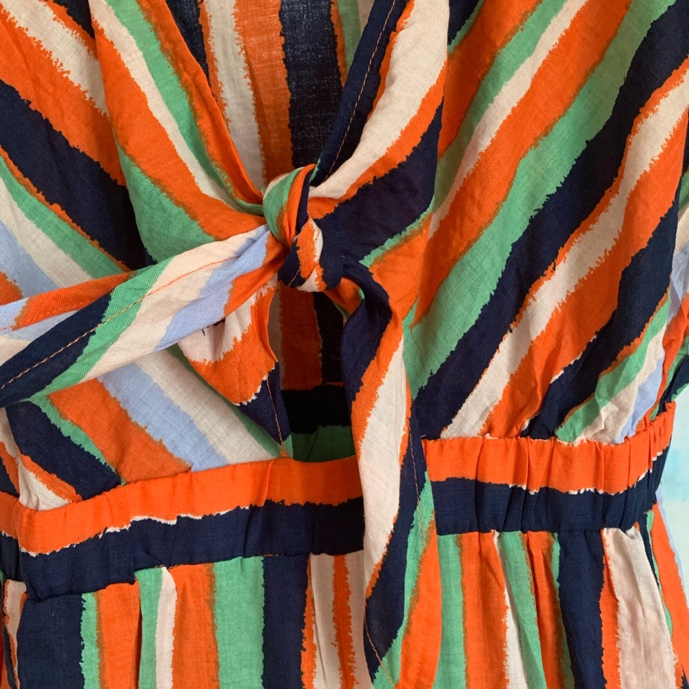 Tie front striped split leg jumpsuit - Picture 2 of 4
